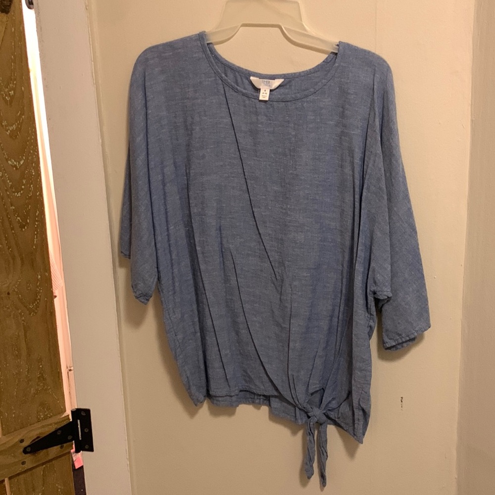 Denim colored looped bottom blouse